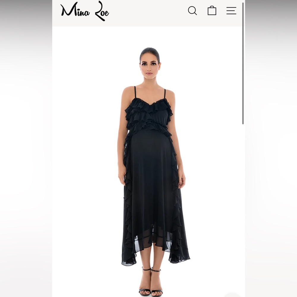 Mina Roe Omani black ruffle maternity dress size medium NWT